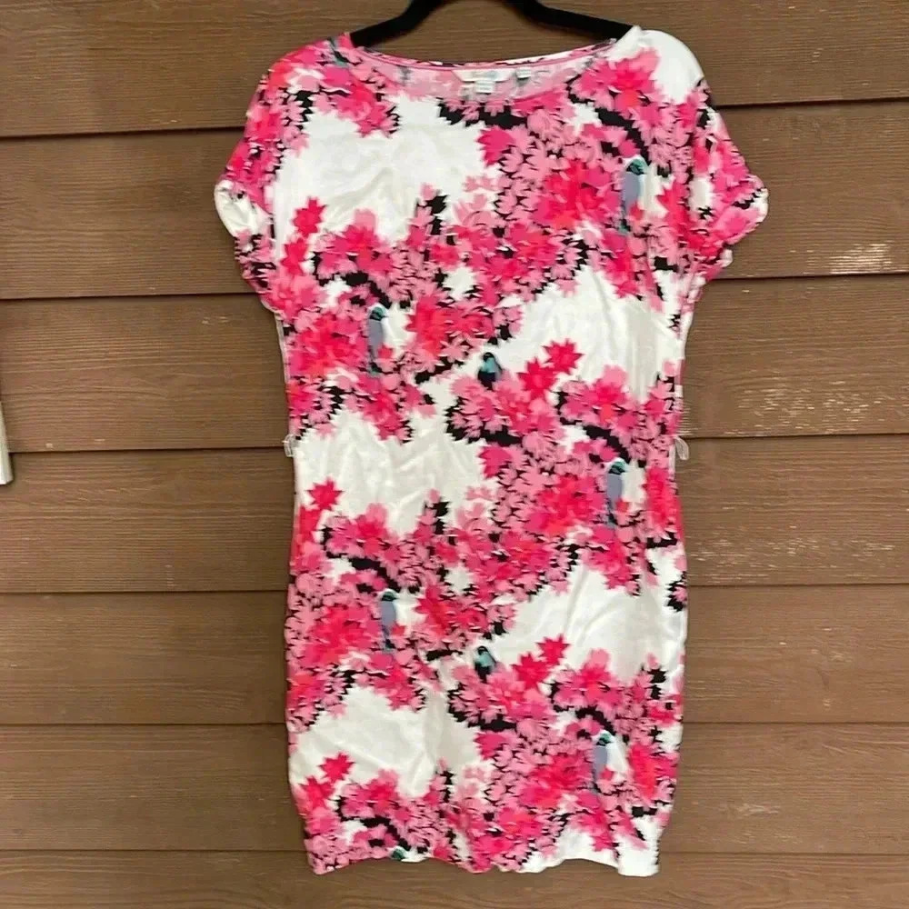 Boden magenta floral bird print sheath dress size 6